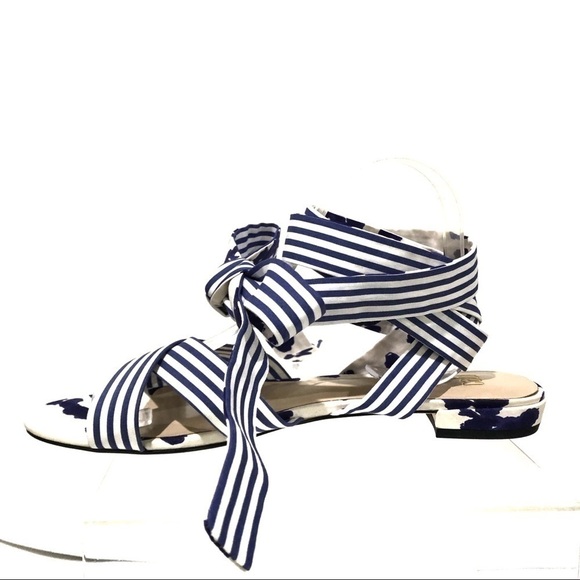 CAbi Tie Up Wrap Around Watercolor Stripe and Floral Sandals - Sz 10 - Picture 7 of 9